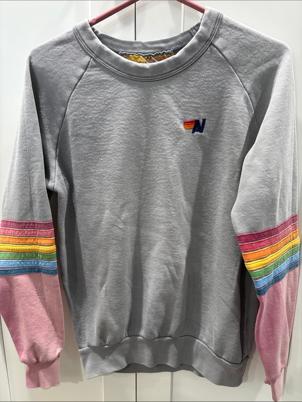 Aviator Nation, Women’s Sweatshirt, Size X-Small, Gray w/ 🌈 color on sleeves 😎
